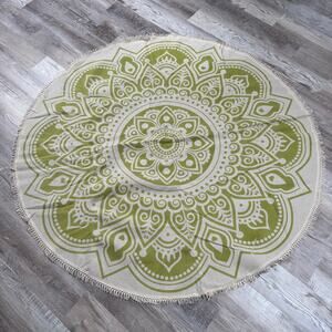 Round Mandala Rug Green Cotton Fringe Boho Beach Picnic Throw 60in